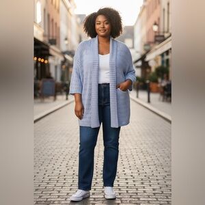 Light Blue Women's Cardigan with 3/4 sleeves.